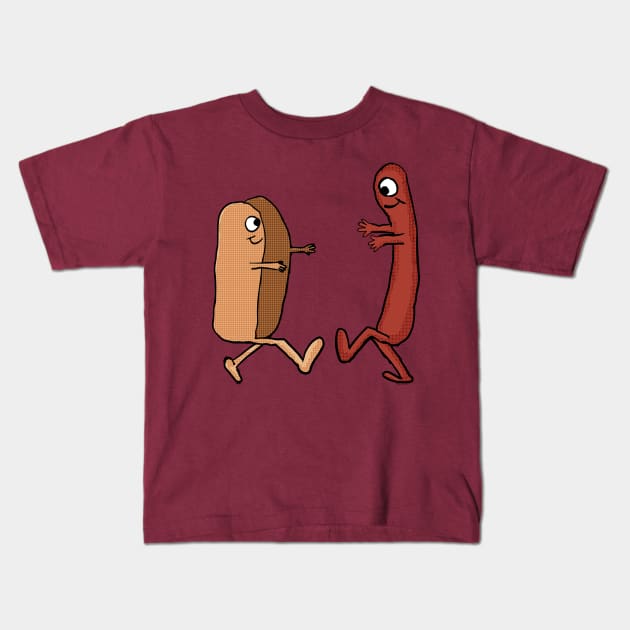 Hot Dog Bun and Weiner Couple Kids T-Shirt by Eric03091978